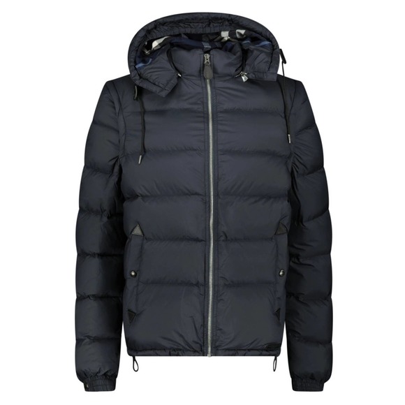 BURBERRY BASFORD 2 IN 1 NAVY NOVA CHECK DETACHABLE HOODED DOWN PUFFER JACKET XL